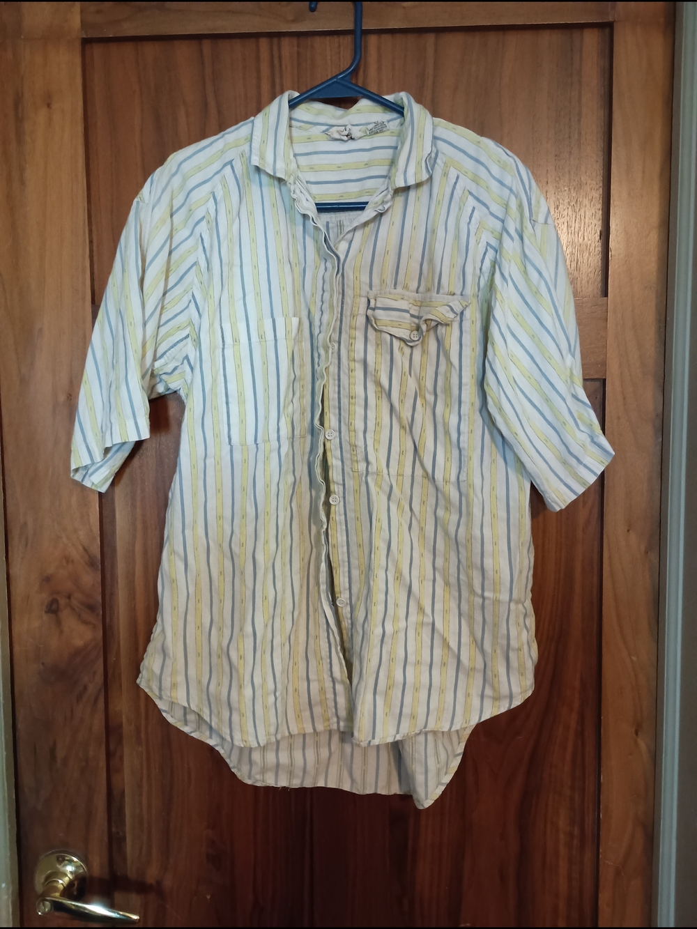 Vintage Men's Casual Striped Short-Sleeve Shirt - Yellow & Blue